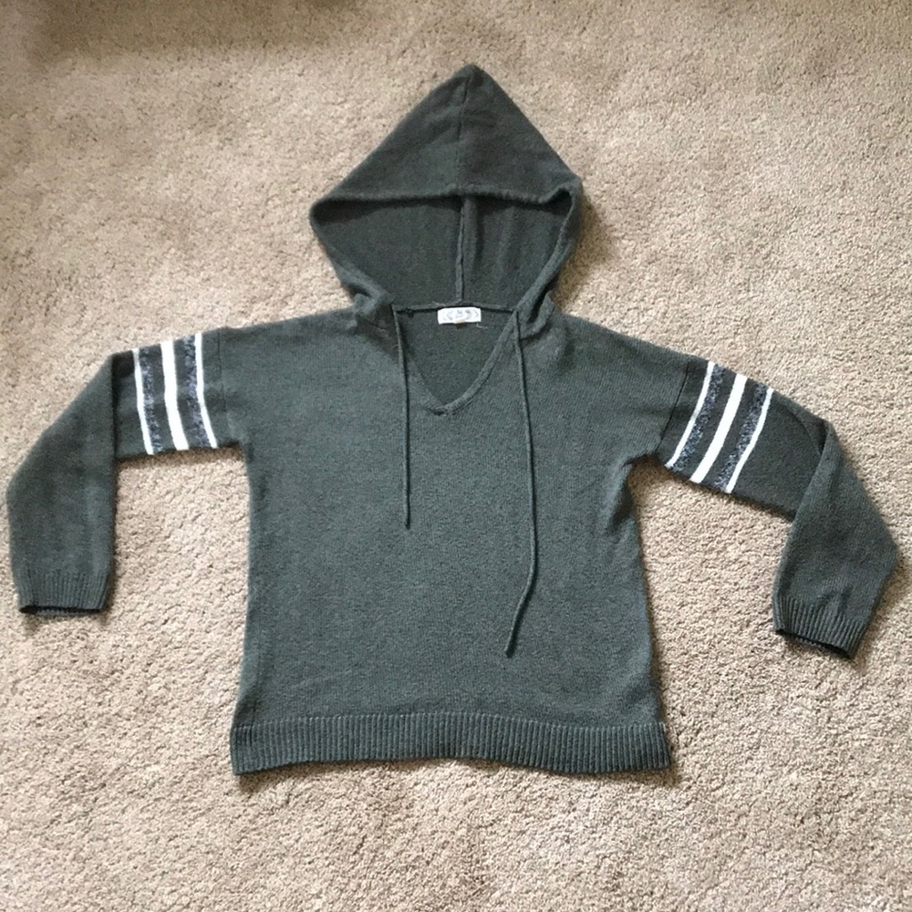 Pink Rose Olive Green V Neck Sweater